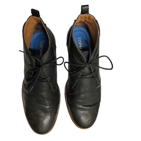 Topman Men’s Black Leather Lace Up Ankle Boots Size 41 - Picture 2 of 9